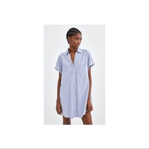 Zara blue pin stripe shirt dress with pockets